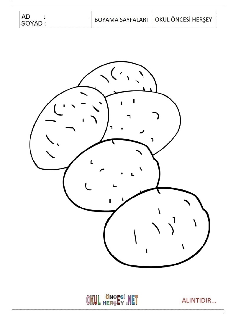 Patates Boyama Sayfalari