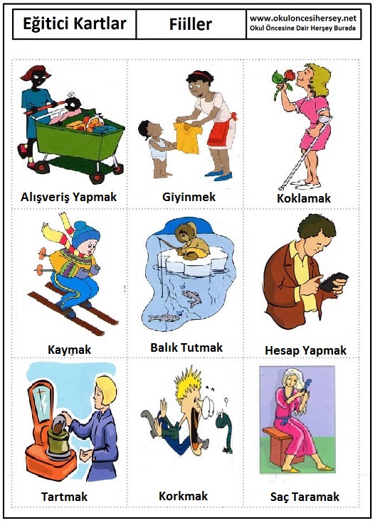 Okul öncesi fiiller eğitici kartları Okul öncesi fiiller eğitici kartları
