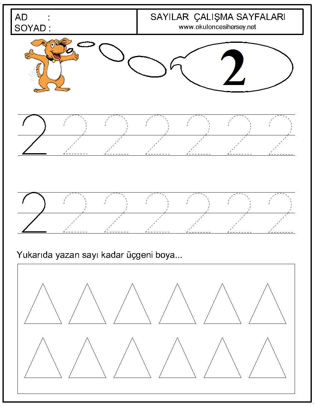 okul öncesi 2 sayısı çizgi çalışması