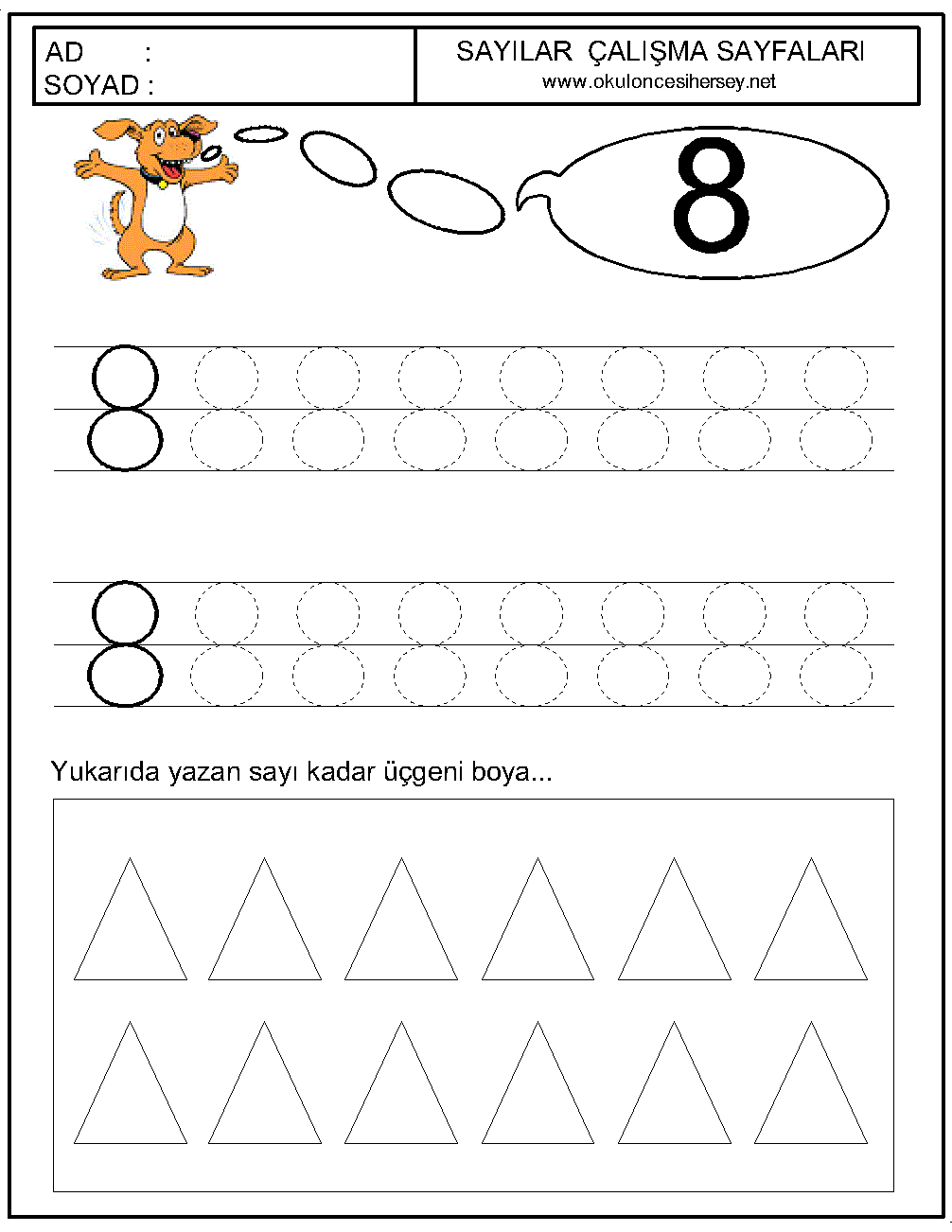okul öncesi 8 sayısı çizgi çalışması