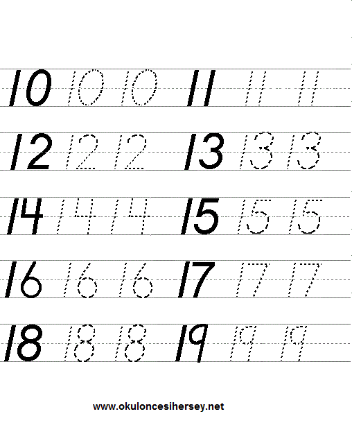 okul öncesi 10 dan 20 ye kadarki sayılar çizgi çalışması