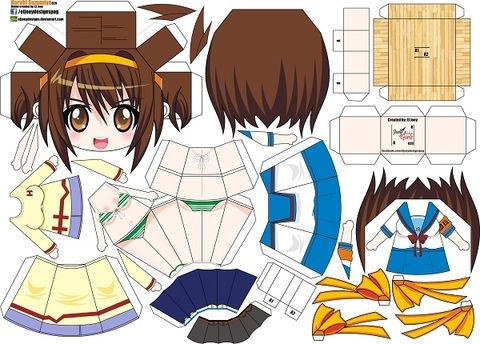 Çocuklar İçin  Haruhi Suzumiya Kağıt Kübik Oyuncaklar Şablonu  