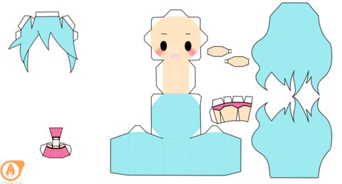 Çocuklar İçin  Vocaloid Kağıt Kübik Oyuncaklar Şablonu  