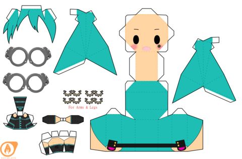 Çocuklar İçin  Vocaloid Kağıt Kübik Oyuncaklar Şablonu  