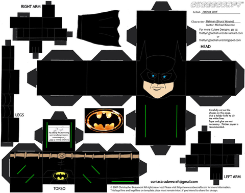 Çocuklar İçin  Batman Kağıt Kübik Oyuncaklar Şablonu  