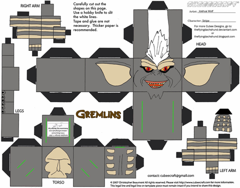 Çocuklar İçin  Gremlin Kağıt Kübik Oyuncaklar Şablonu  