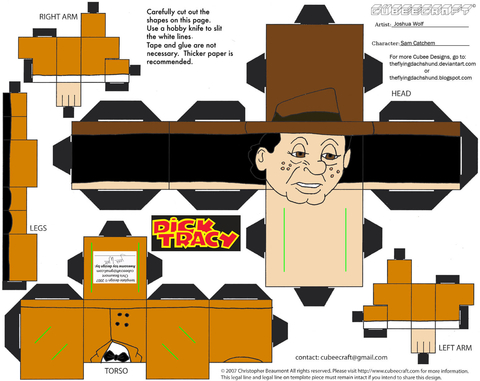 Çocuklar İçin  Dick Tracy Kağıt Kübik Oyuncaklar Şablonu  