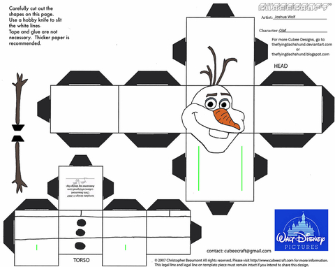 Çocuklar İçin  Frozen Kağıt Kübik Oyuncaklar Şablonu  