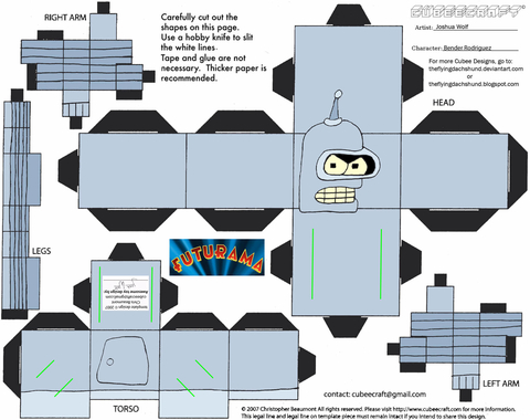 Çocuklar İçin  Futurama Kağıt Kübik Oyuncaklar Şablonu  