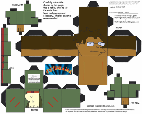 Çocuklar İçin  Futurama Kağıt Kübik Oyuncaklar Şablonu  