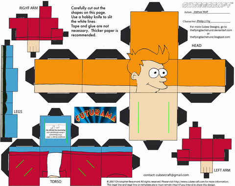 Çocuklar İçin  Futurama Kağıt Kübik Oyuncaklar Şablonu  