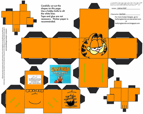 Çocuklar İçin  Garfield Kağıt Kübik Oyuncaklar Şablonu  