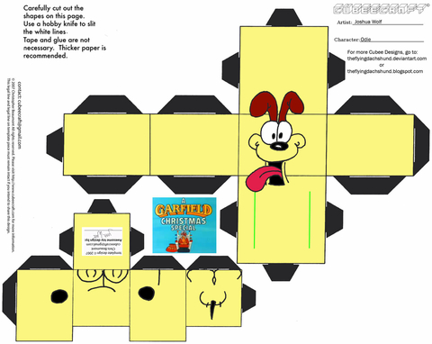 Çocuklar İçin  Garfield Kağıt Kübik Oyuncaklar Şablonu  