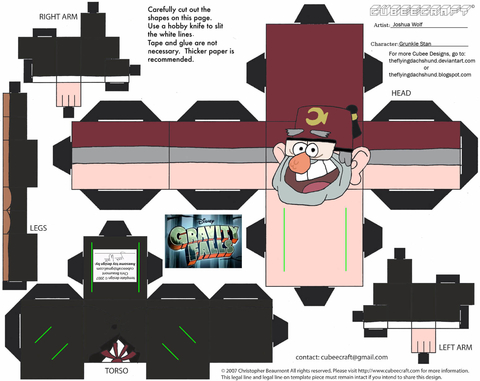 Çocuklar İçin  Gravity Falls Kağıt Kübik Oyuncaklar Şablonu  