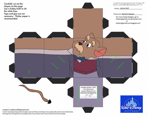 Çocuklar İçin  Great Mouse Detective Kağıt Kübik Oyuncaklar Şablonu  