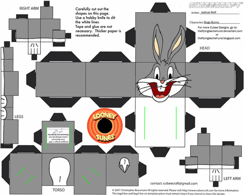 Çocuklar İçin  Looney Tunes Kağıt Kübik Oyuncaklar Şablonu  
