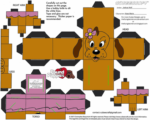 Çocuklar İçin  Pound Puppies Kağıt Kübik Oyuncaklar Şablonu  