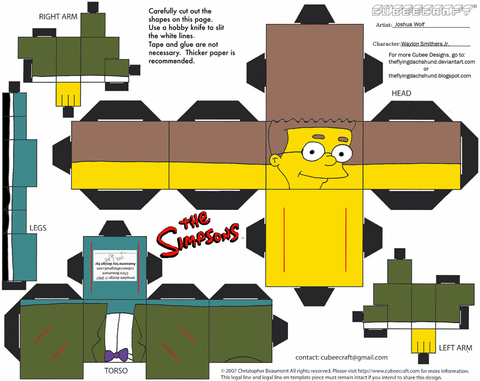Çocuklar İçin  Simpsons Kağıt Kübik Oyuncaklar Şablonu  