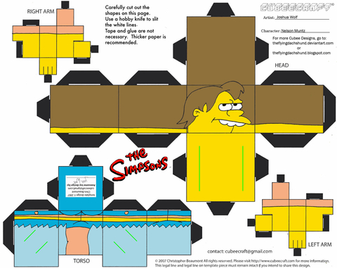Çocuklar İçin  Simpsons Kağıt Kübik Oyuncaklar Şablonu  