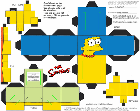 Çocuklar İçin  Simpsons Kağıt Kübik Oyuncaklar Şablonu  