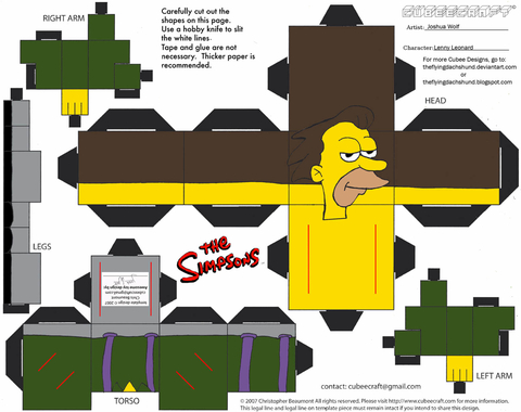 Çocuklar İçin  Simpsons Kağıt Kübik Oyuncaklar Şablonu  