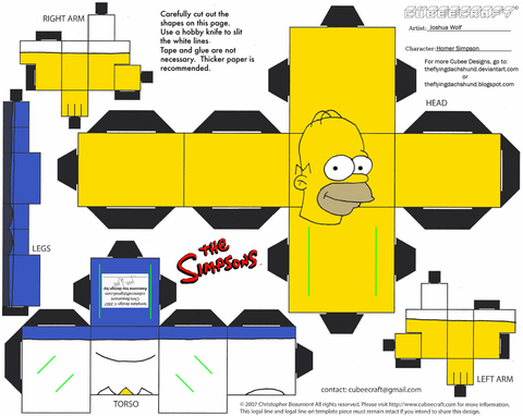 Çocuklar İçin  Simpsons Kağıt Kübik Oyuncaklar Şablonu  