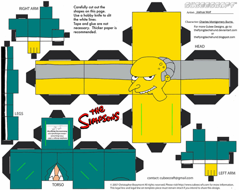 Çocuklar İçin  Simpsons Kağıt Kübik Oyuncaklar Şablonu  
