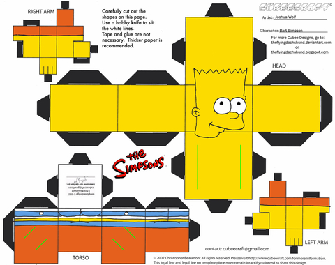 Çocuklar İçin  Simpsons Kağıt Kübik Oyuncaklar Şablonu  