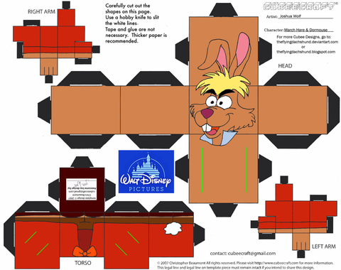 Çocuklar İçin  Alice in Wonderland Kağıt Kübik Oyuncaklar Şablonu  