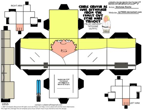 Çocuklar İçin  Family Guy Kağıt Kübik Oyuncaklar Şablonu  