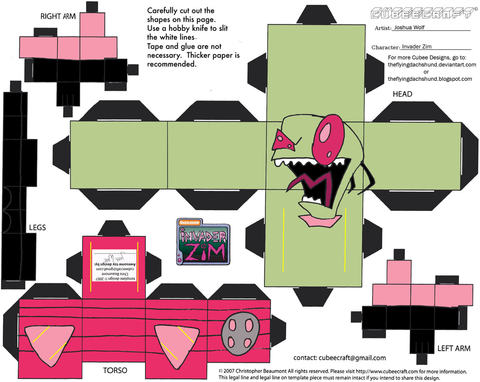 Çocuklar İçin  invader Zim Kağıt Kübik Oyuncaklar Şablonu  
