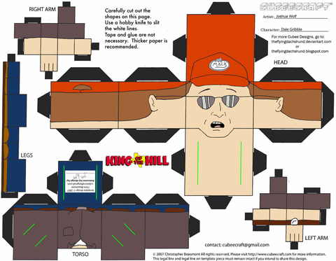 Çocuklar İçin  King of the Hill Kağıt Kübik Oyuncaklar Şablonu  