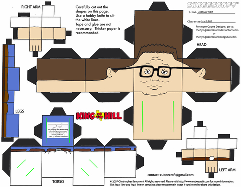 Çocuklar İçin  King of the Hill Kağıt Kübik Oyuncaklar Şablonu  