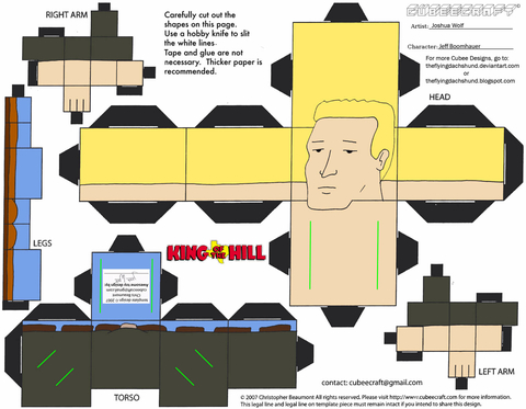 Çocuklar İçin  King of the Hill Kağıt Kübik Oyuncaklar Şablonu  