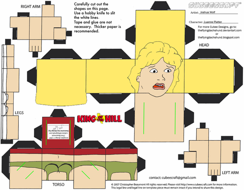 Çocuklar İçin  King of the Hill Kağıt Kübik Oyuncaklar Şablonu  
