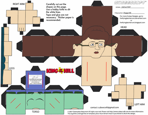 Çocuklar İçin  King of the Hill Kağıt Kübik Oyuncaklar Şablonu  