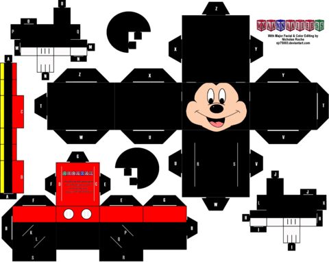 Çocuklar İçin  Mickey Mouse Kağıt Kübik Oyuncaklar Şablonu  