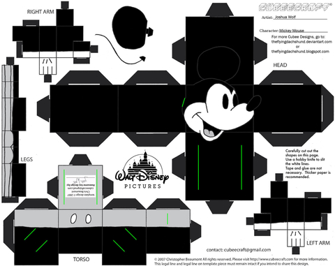 Çocuklar İçin  Mickey Mouse Kağıt Kübik Oyuncaklar Şablonu  