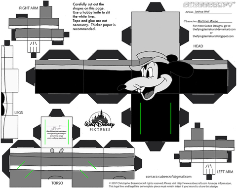 Çocuklar İçin  Mickey Mouse Kağıt Kübik Oyuncaklar Şablonu  