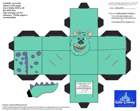 Çocuklar İçin  Monsters inc Kağıt Kübik Oyuncaklar Şablonu  
