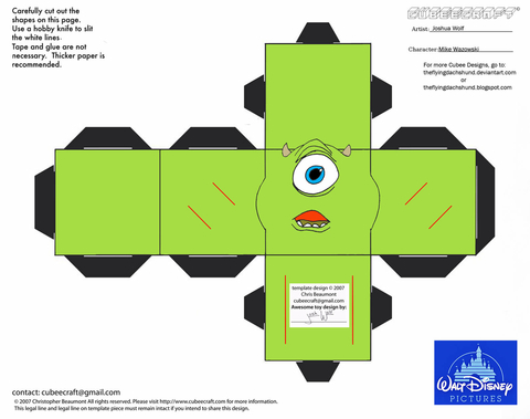 Çocuklar İçin  Monsters inc Kağıt Kübik Oyuncaklar Şablonu  