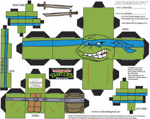 Çocuklar İçin  Ninja Turtles Kağıt Kübik Oyuncaklar Şablonu  