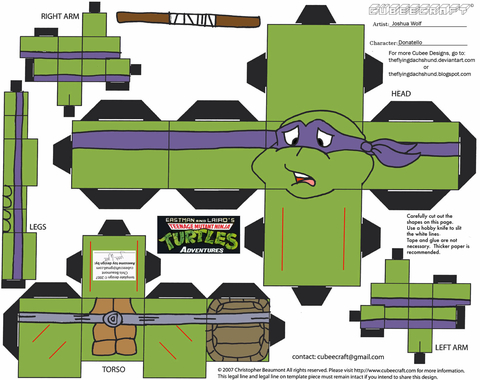 Çocuklar İçin  Ninja Turtles Kağıt Kübik Oyuncaklar Şablonu  
