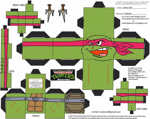 Çocuklar İçin  Ninja Turtles Kağıt Kübik Oyuncaklar Şablonu  