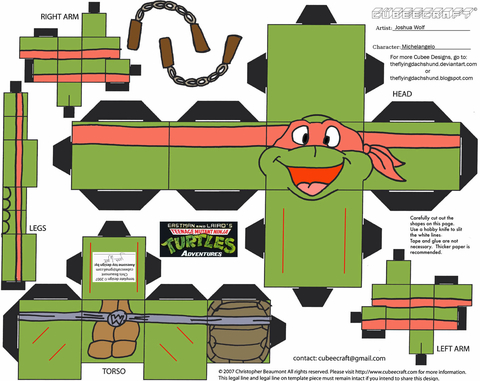 Çocuklar İçin  Ninja Turtles Kağıt Kübik Oyuncaklar Şablonu  