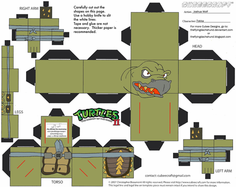 Çocuklar İçin  Ninja Turtles Kağıt Kübik Oyuncaklar Şablonu  