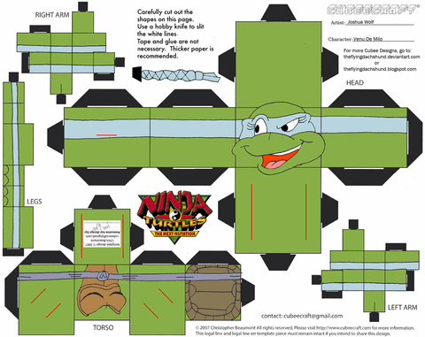 Çocuklar İçin  Ninja Turtles Kağıt Kübik Oyuncaklar Şablonu  