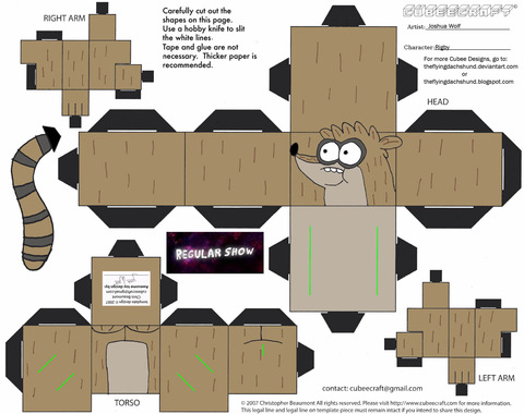 Çocuklar İçin  Regular Show Kağıt Kübik Oyuncaklar Şablonu  