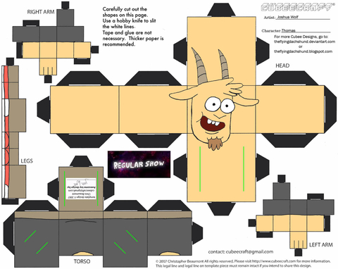 Çocuklar İçin  Regular Show Kağıt Kübik Oyuncaklar Şablonu  