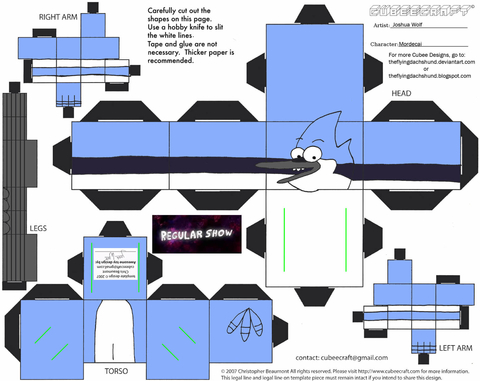 Çocuklar İçin  Regular Show Kağıt Kübik Oyuncaklar Şablonu  